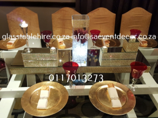 Rectangular Glass Table Hire with White Designer Table Frame Hire