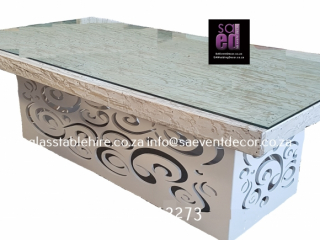 Rectangular Table Top In White Washed Table Top In Wood & A  Glass Top On CNC Laser Cut  Table Frame Measuring 2.4 X 2.1m
