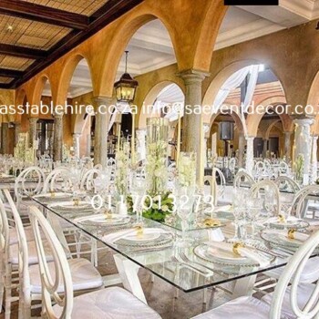 Glass Rectangular Tables With Designer Steel Base 5